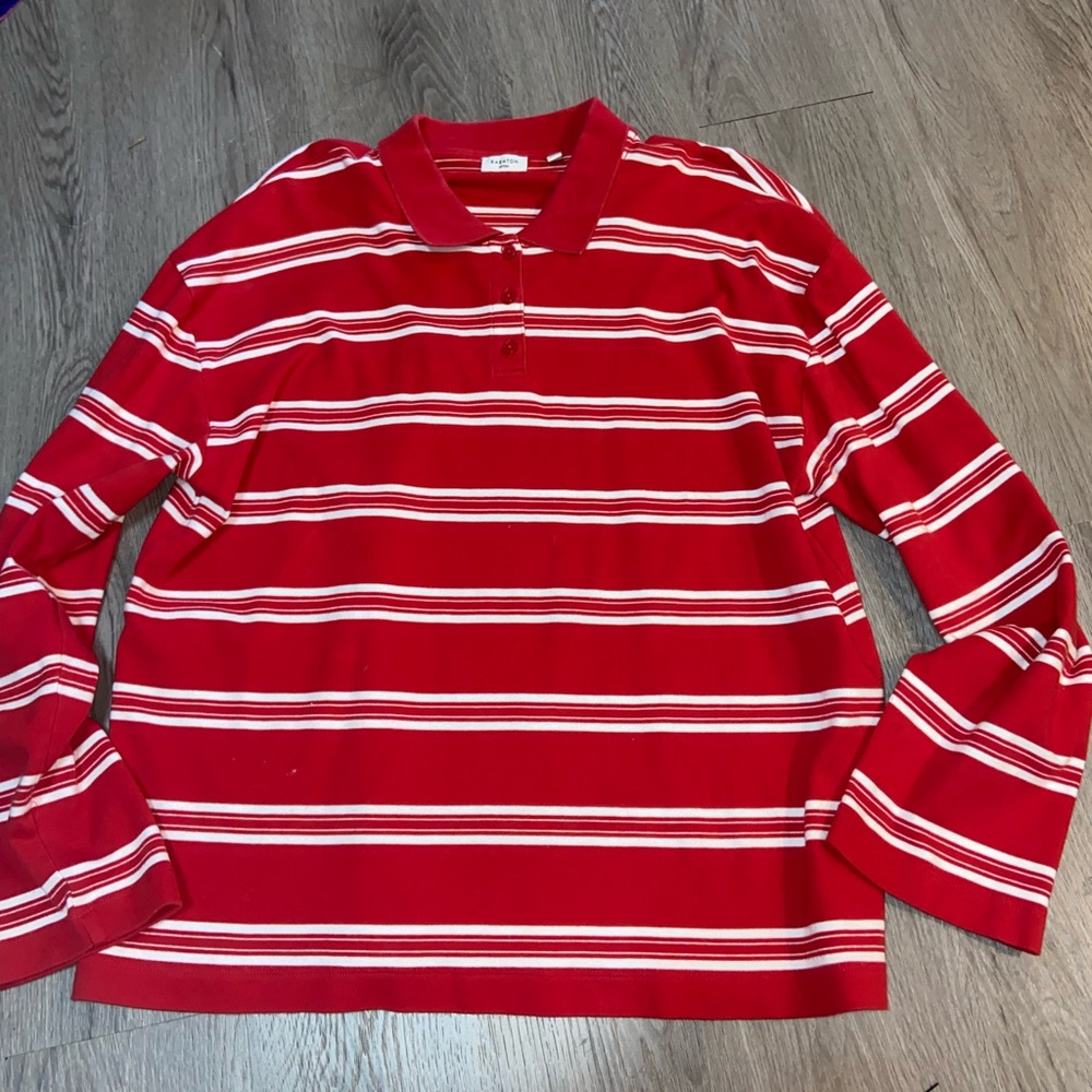 Babaton Red and White Striped Knit Polo